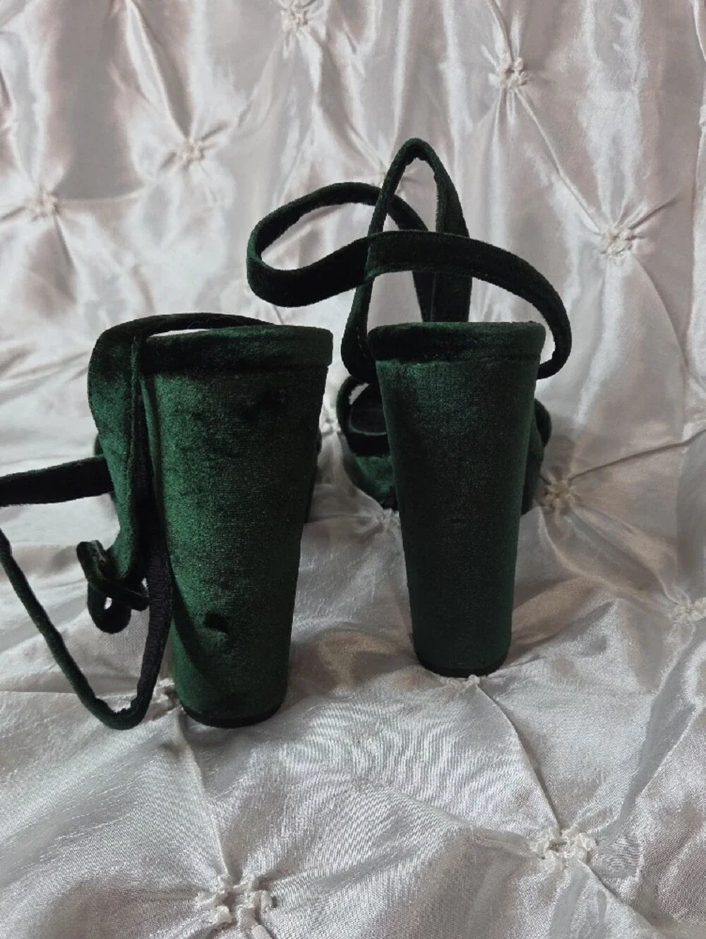 ASOS Deep Green Velvet Platform Sandal Heels